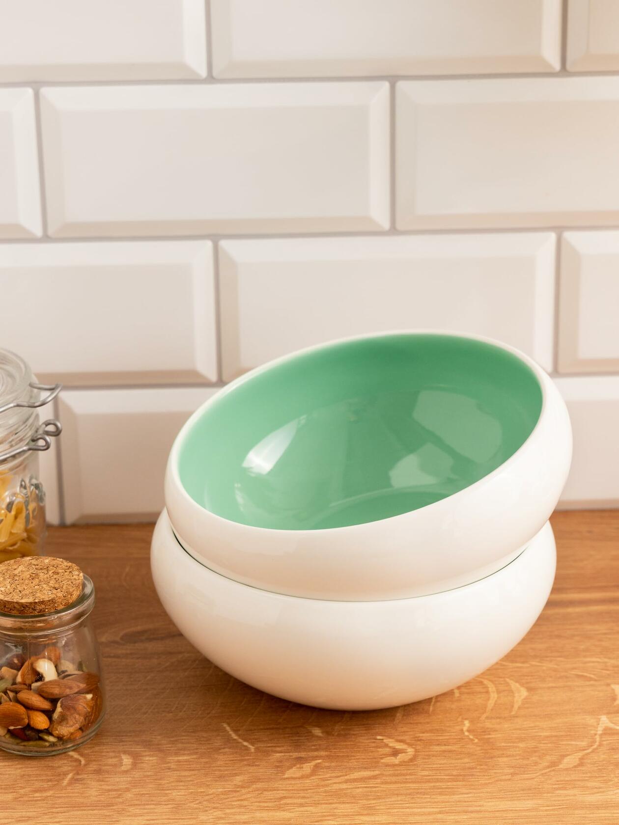 Porcelain Salad Bowls 7.2 x 3 in. Set Of 4 - Serving Bowl for Soup, Dessert, Ice Cream. Stackable Bowls for Oatmeal - Microwave, Oven, and Dishwasher Safe, Scratch Resistant 37 oz (Lusite Green)