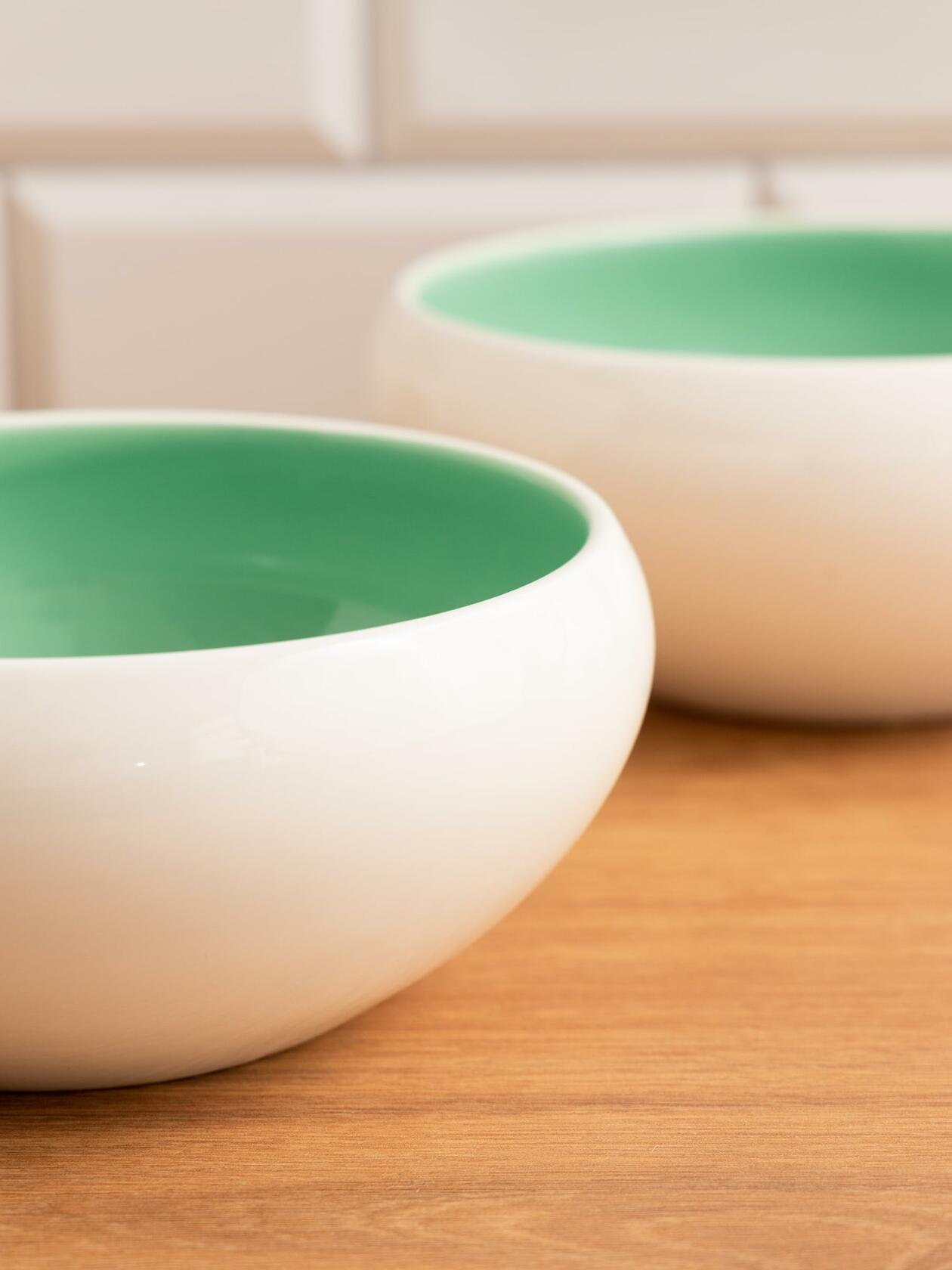 Porcelain Salad Bowls 7.2 x 3 in. Set Of 4 - Serving Bowl for Soup, Dessert, Ice Cream. Stackable Bowls for Oatmeal - Microwave, Oven, and Dishwasher Safe, Scratch Resistant 37 oz (Lusite Green)