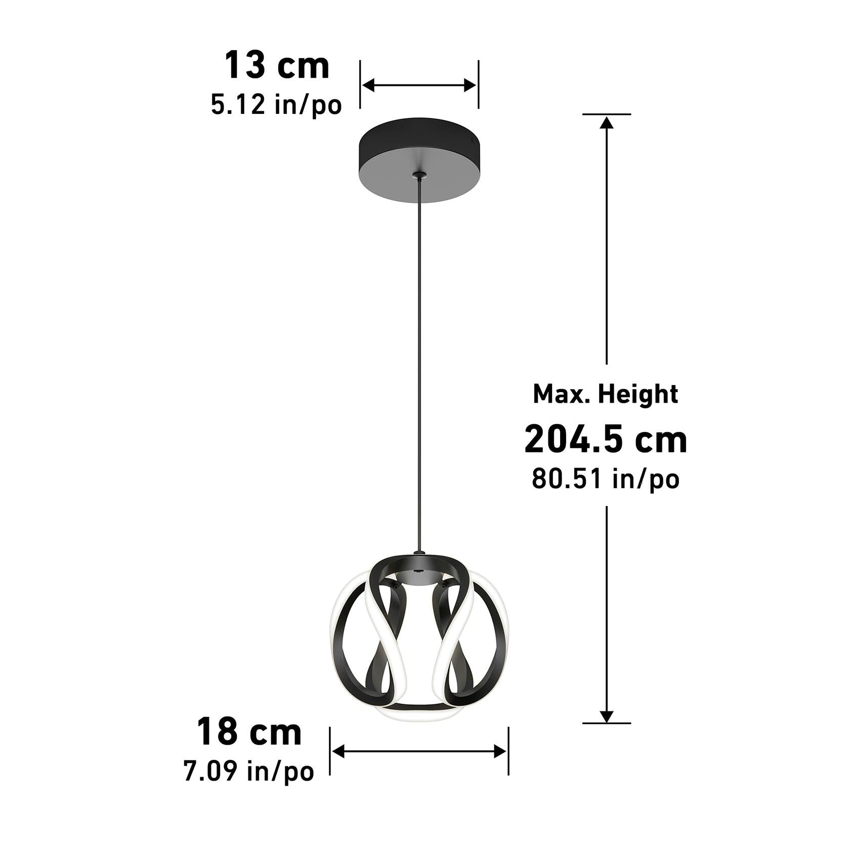 artika Vivaldi 12W LED Modern Pendant Light Fixture, Black Finish - Ideal for Dining Room, Kitchen Island Light - 800 Lumens, Tunable White Technology 3000-4000-5000 Kelvin
