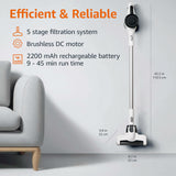 Amazon Basics Cordless Stick Vacuum Cleaner, Lightweight (5 lbs), Powerful Suction for Carpet and Hardwood Floors in Small/Medium-Sized Rooms, 0.4L Dust Cup, 250W, White