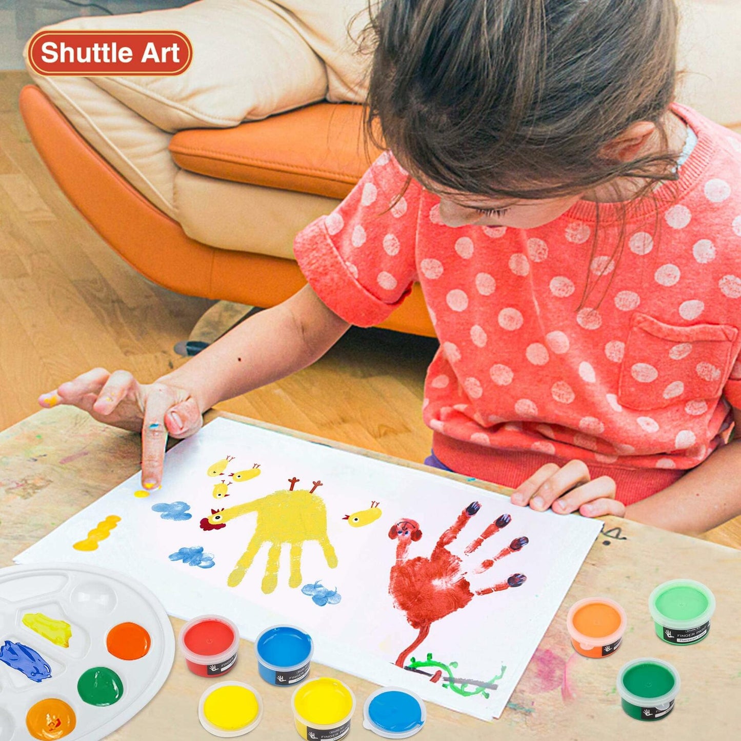 Shuttle Art Washable Finger Paint, 44 Pack Kids Paint Set with 36 Colors Toddler Paints(30ml, 1oz) for Toddlers, Paint Brushes, Finger Paint Paper Pad, Palette, Non Toxic Paint for Kids Art & Craft