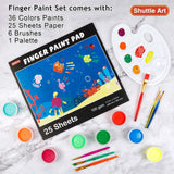 Shuttle Art Washable Finger Paint, 44 Pack Kids Paint Set with 36 Colors Toddler Paints(30ml, 1oz) for Toddlers, Paint Brushes, Finger Paint Paper Pad, Palette, Non Toxic Paint for Kids Art & Craft