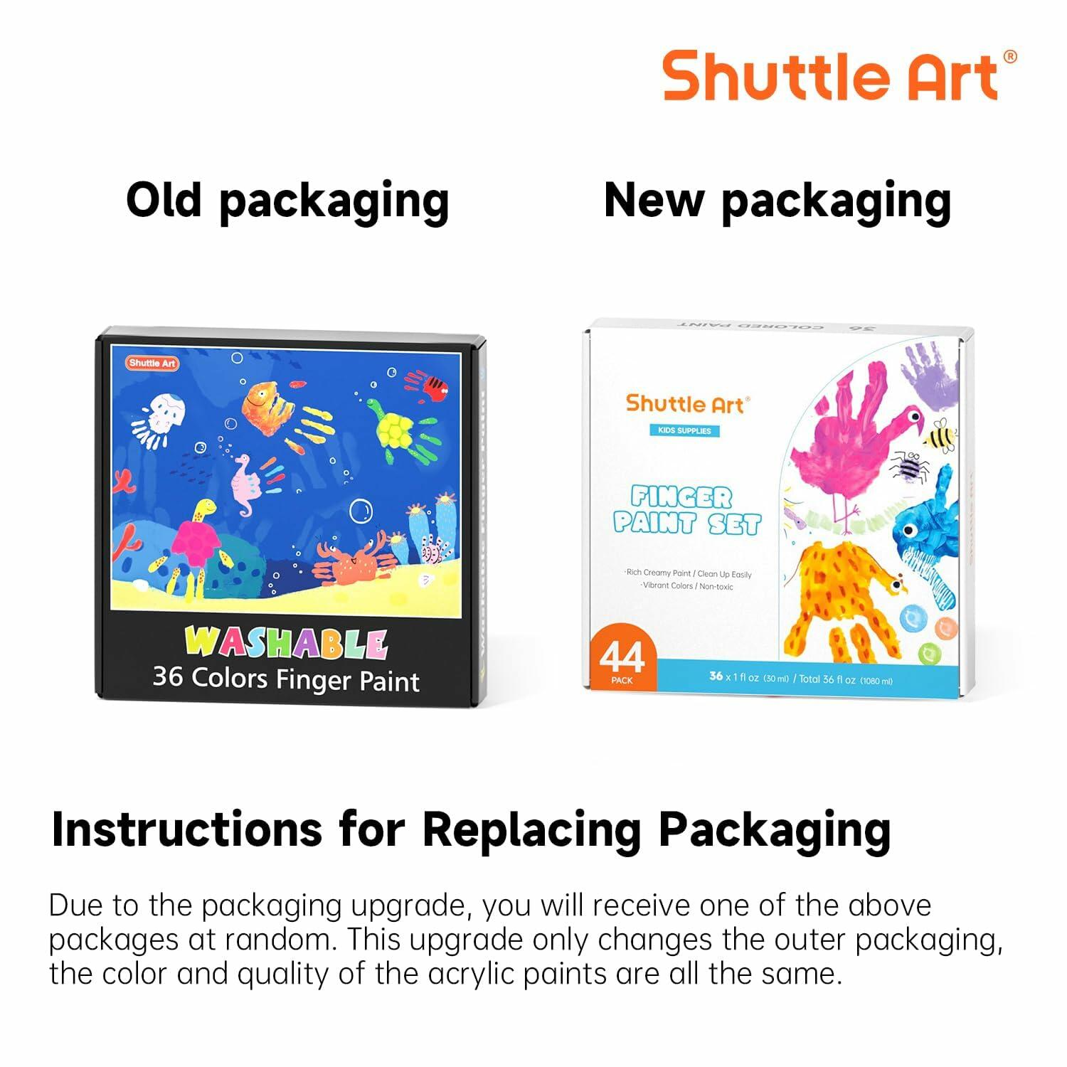 Shuttle Art Washable Finger Paint, 44 Pack Kids Paint Set with 36 Colors Toddler Paints(30ml, 1oz) for Toddlers, Paint Brushes, Finger Paint Paper Pad, Palette, Non Toxic Paint for Kids Art & Craft