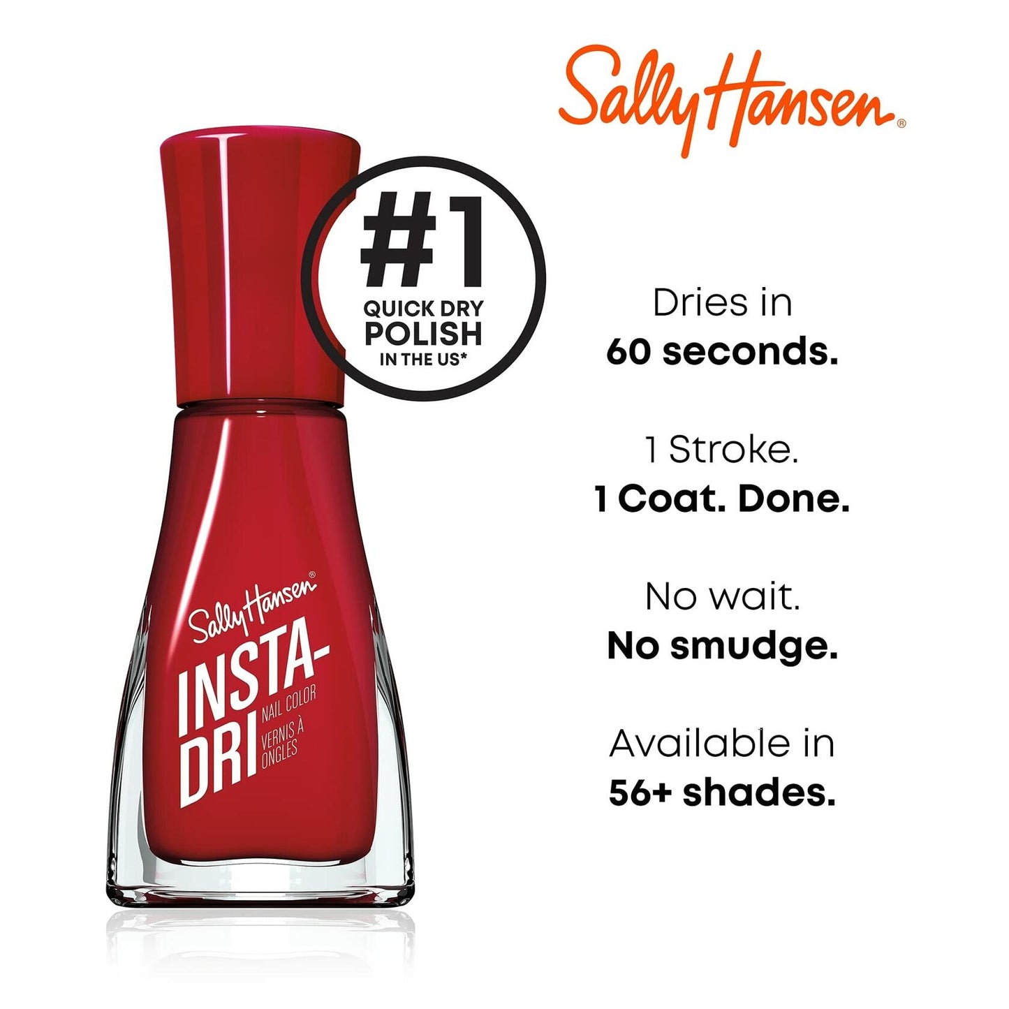 Sally Hansen Insta-Dri® Nail Polish, 3-in-1 formula with built-in base and top coat for shiny, extended wear in a single step. Dries in 60 seconds. ASAP Apple - 383