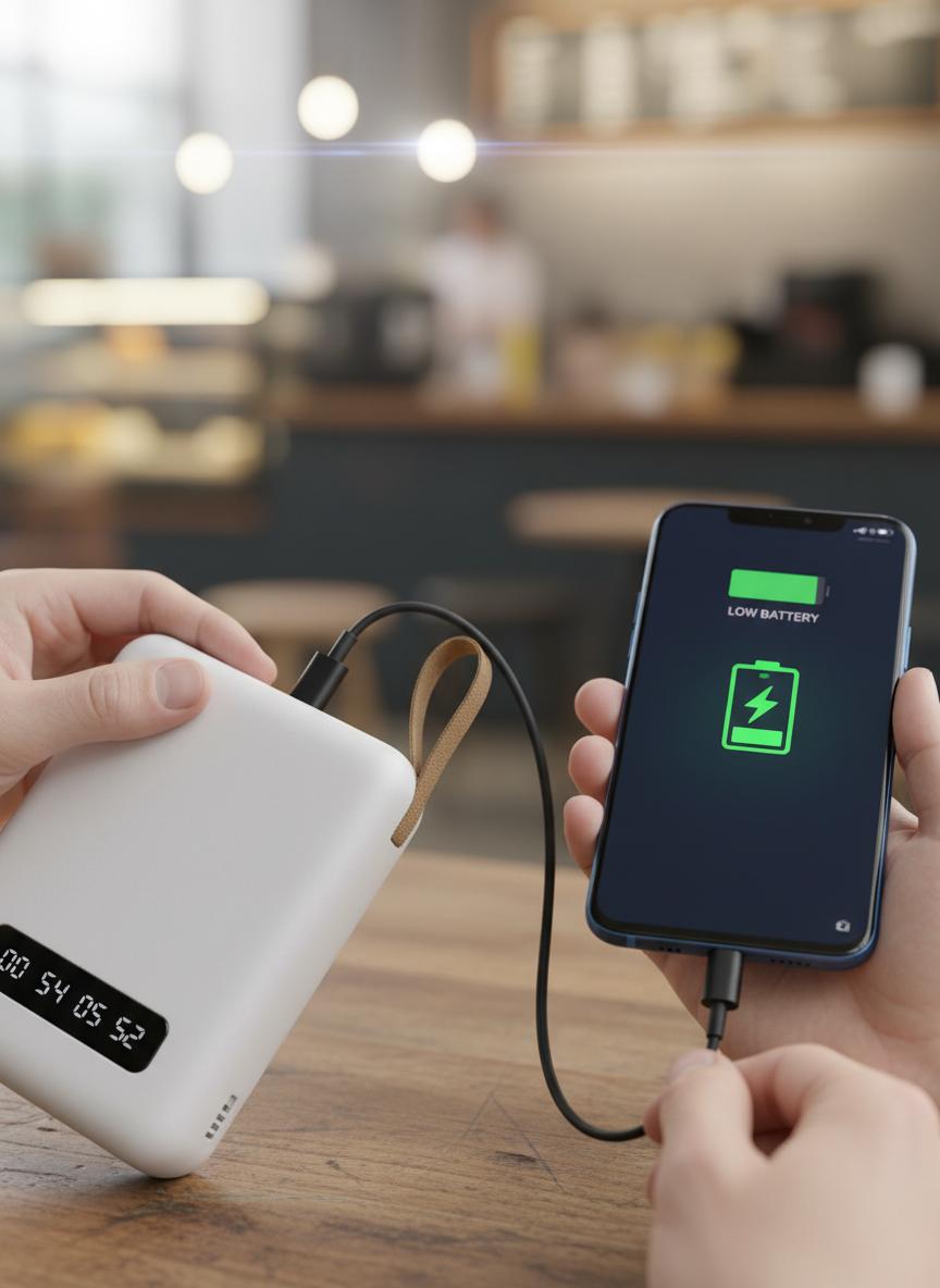 K16 Power Bank 10,000 mAh Portable Charger with 4 Built-In Charging Cables – Fast Charge USB-C, Lightning & Micro USB, Dual Output, Slim Powerbank for iPhone, Samsung, Android Devices